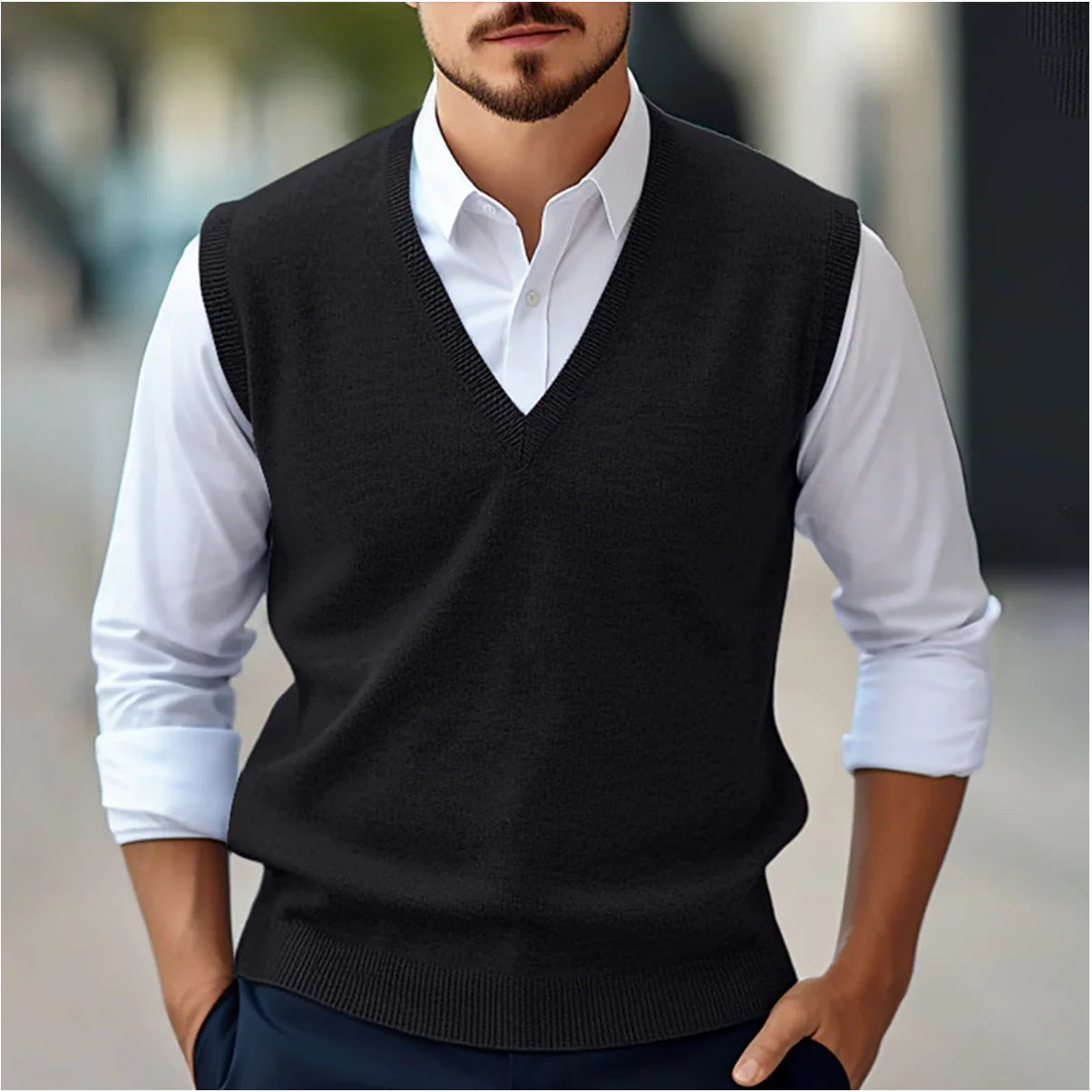 Men’S Sweater - Sleeveless Knit Pullover with V-Neck