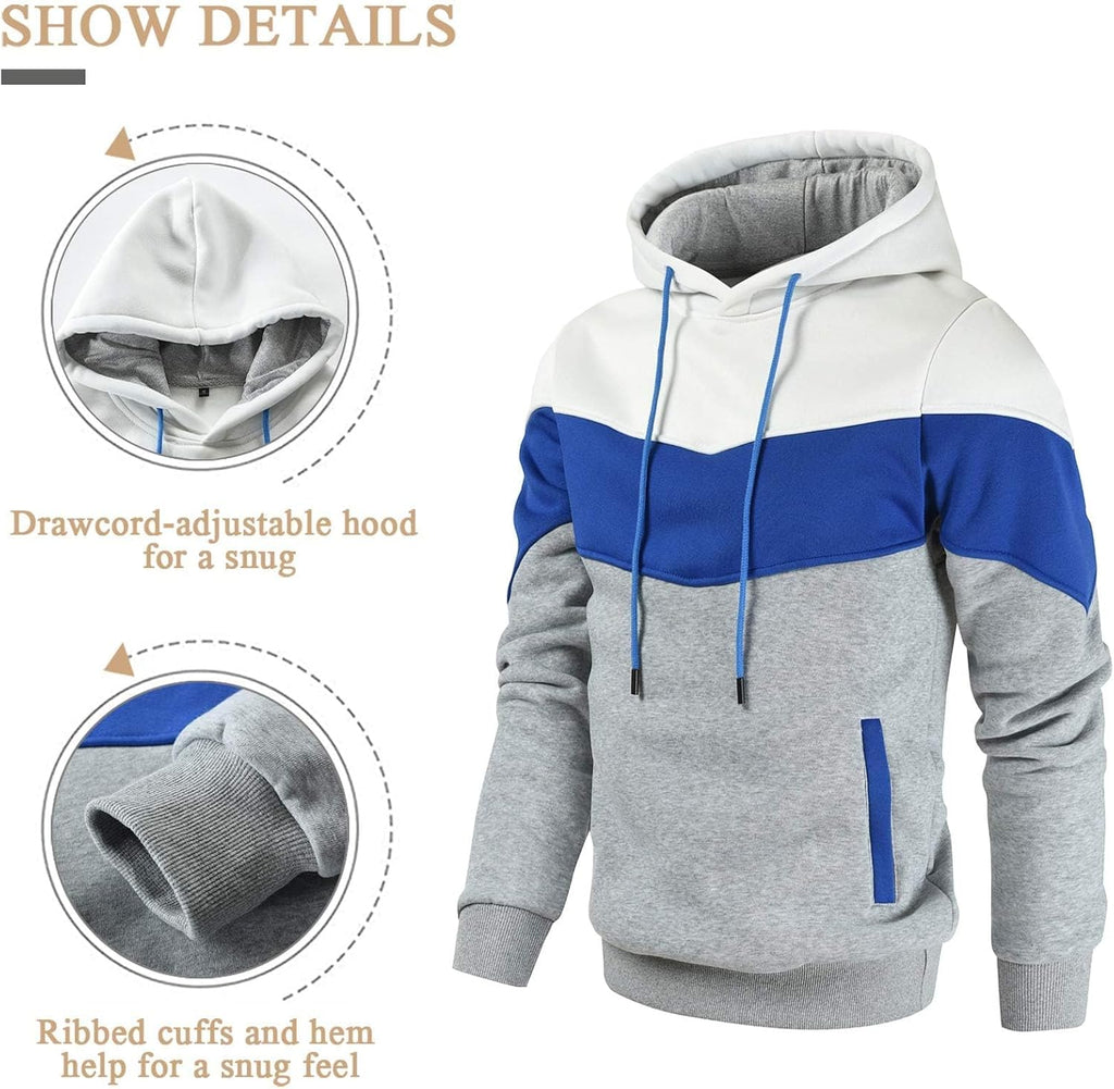 Men's Novelty Color Block Fleece Pullover Hoodie - Casual Sweatshirt