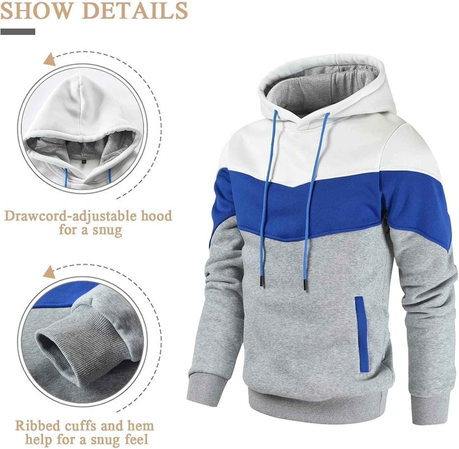 Men's Novelty Color Block Fleece Pullover Hoodie - Casual Sweatshirt