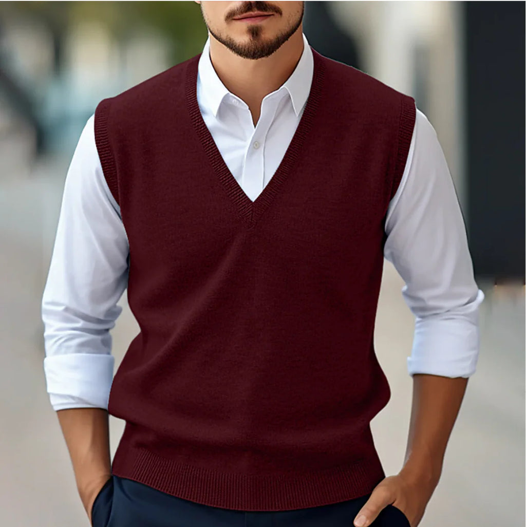 Men’S Sweater - Sleeveless Knit Pullover with V-Neck