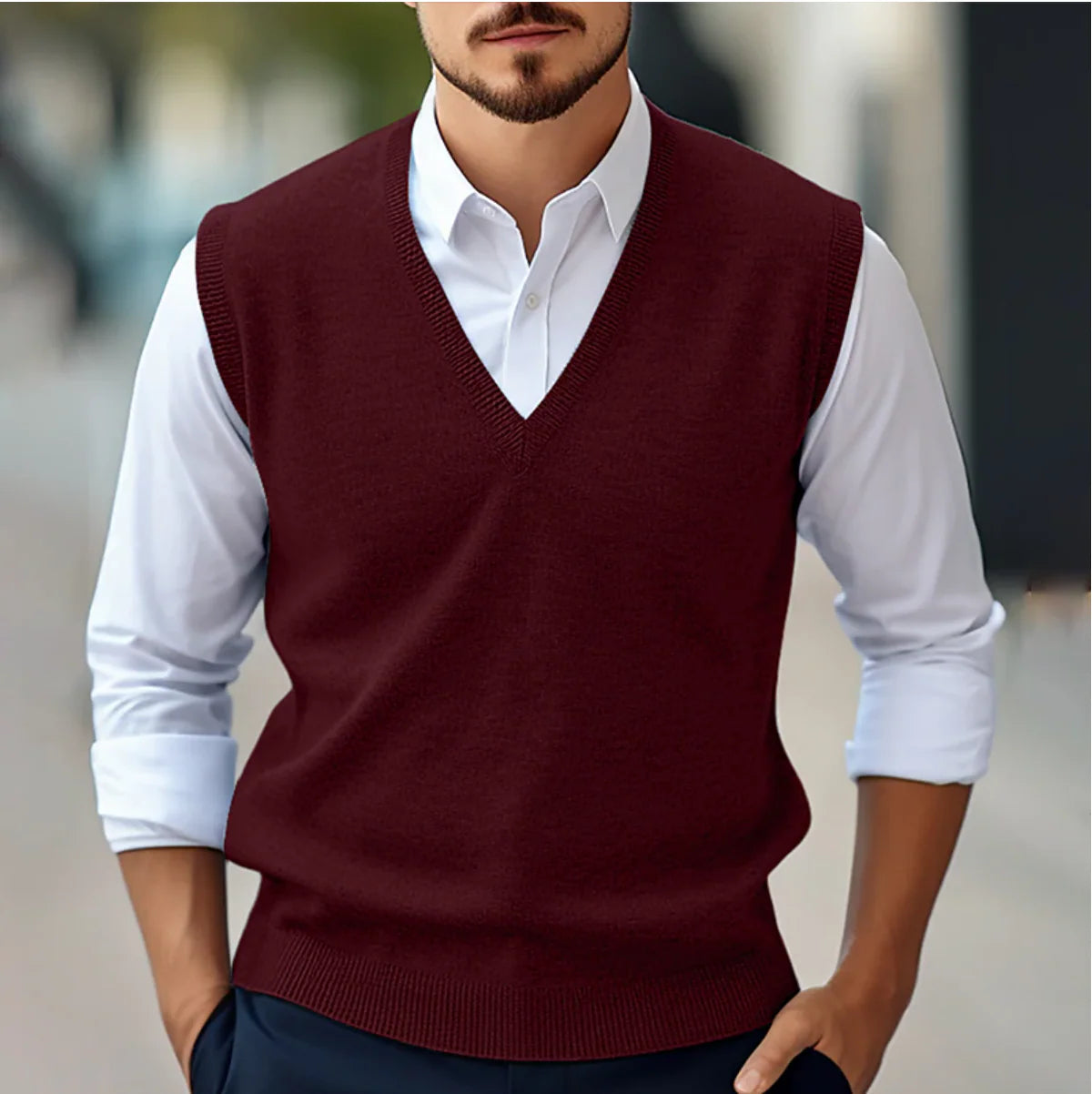 Men’S Sweater - Sleeveless Knit Pullover with V-Neck