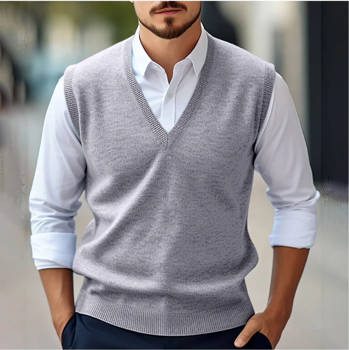 Men’S Sweater - Sleeveless Knit Pullover with V-Neck