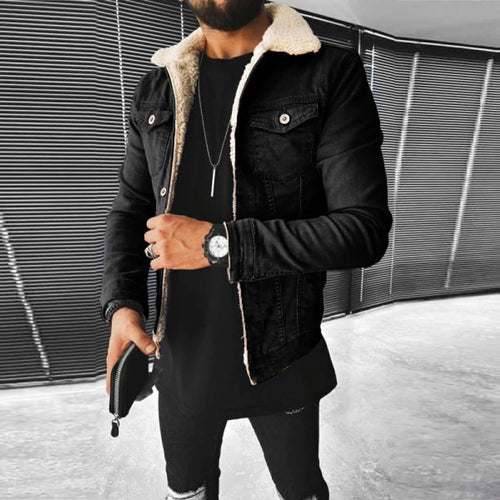 Avencea - Men'S Denim Jacket with Fur