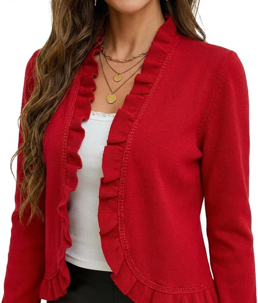Women'S Ruffled Denim Jackets Long Sleeve Open Front Jean Cropped Top Coat 2026 Trendy Jean Jackets