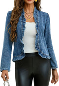 Women'S Ruffled Denim Jackets Long Sleeve Open Front Jean Cropped Top Coat 2026 Trendy Jean Jackets
