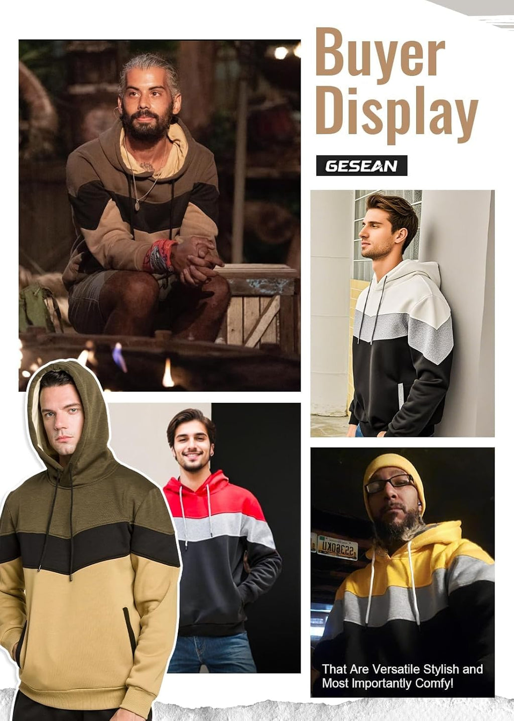Men's Novelty Color Block Fleece Pullover Hoodie - Casual Sweatshirt
