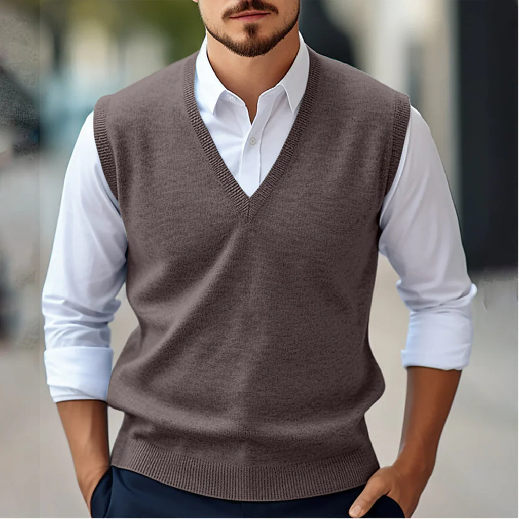 Men’S Sweater - Sleeveless Knit Pullover with V-Neck