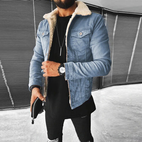 Avencea - Men'S Denim Jacket with Fur