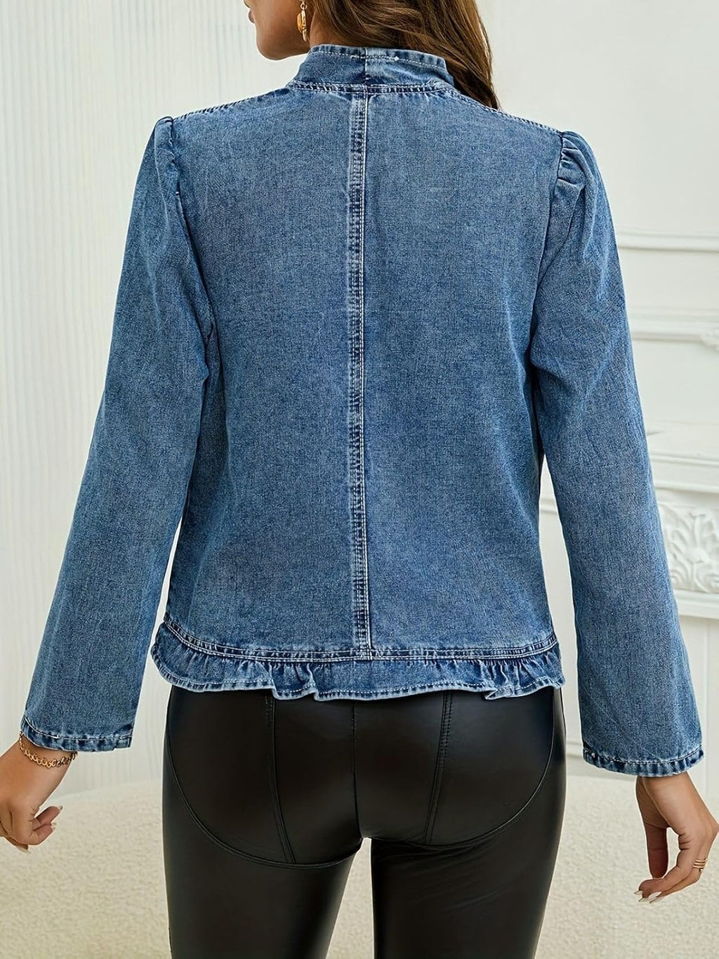 Women'S Ruffled Denim Jackets Long Sleeve Open Front Jean Cropped Top Coat 2026 Trendy Jean Jackets