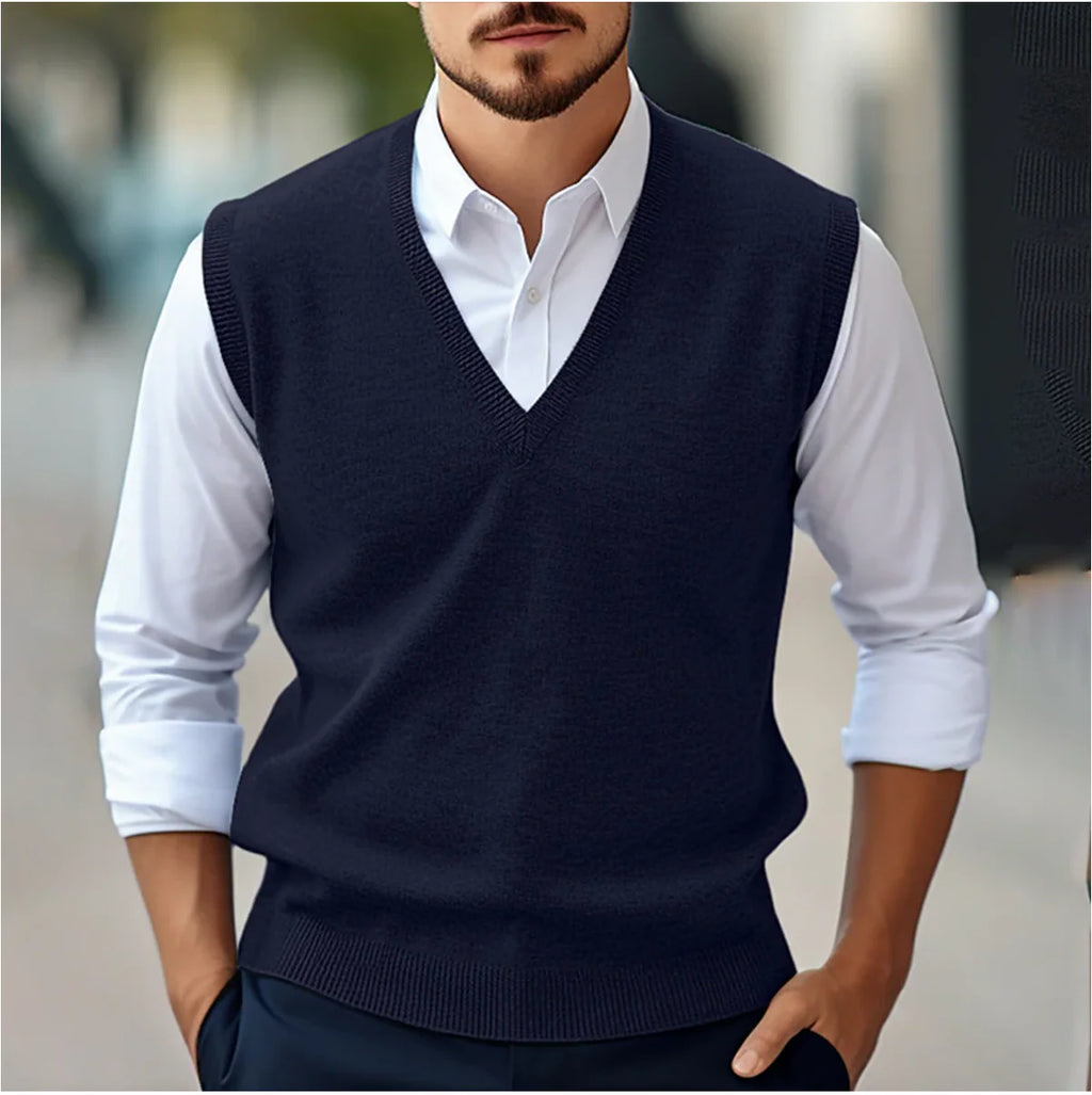 Men’S Sweater - Sleeveless Knit Pullover with V-Neck